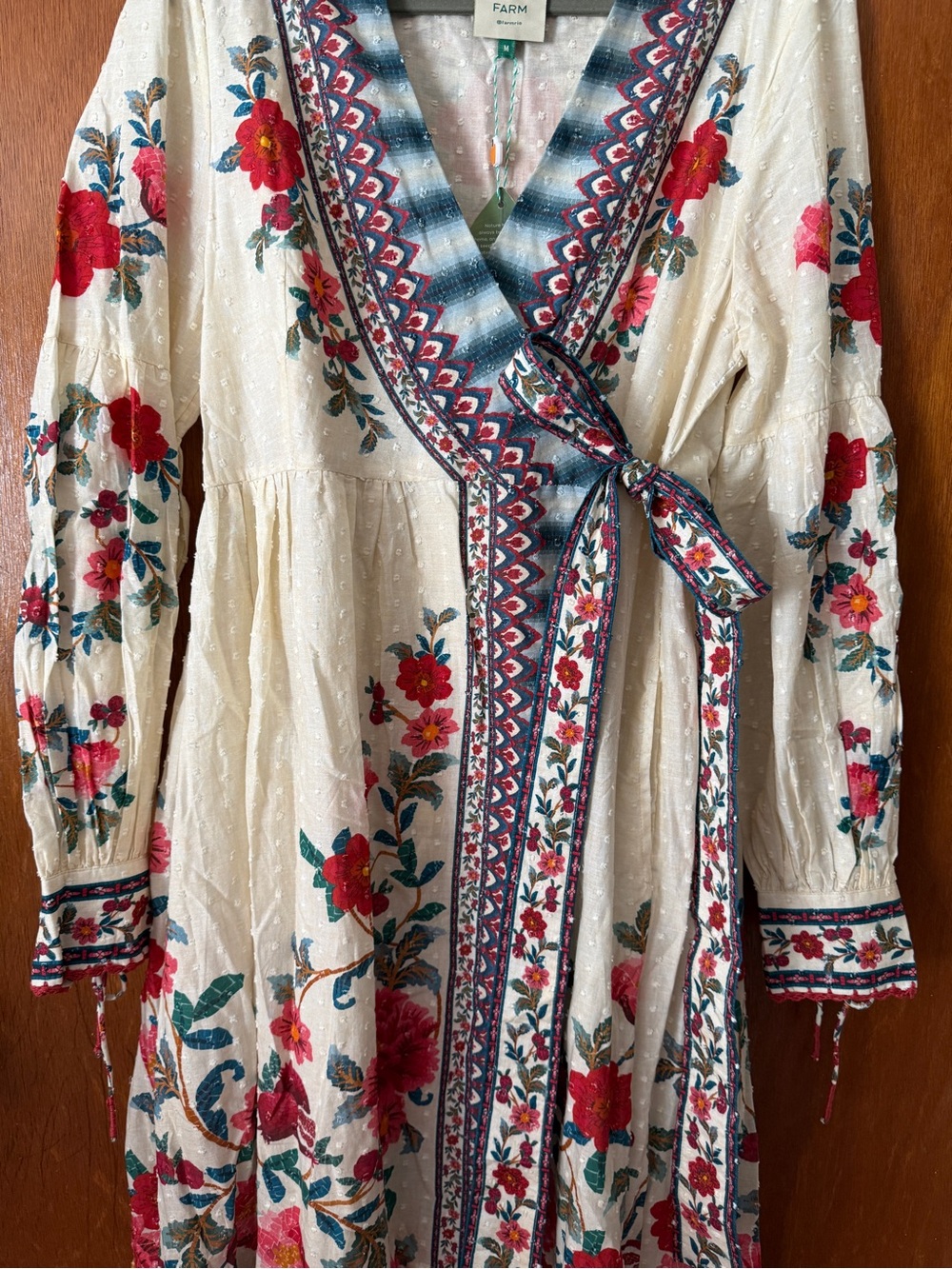 NWT FARM Rio Mosaic Garden Floral Midi Wrap Dress in Sand Multicolor - Size M - Picture 5 of 16